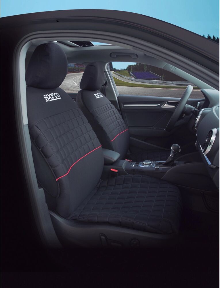 SET COMPLETO COPRISEDILI SPARCO NERO/ROSSO POLY