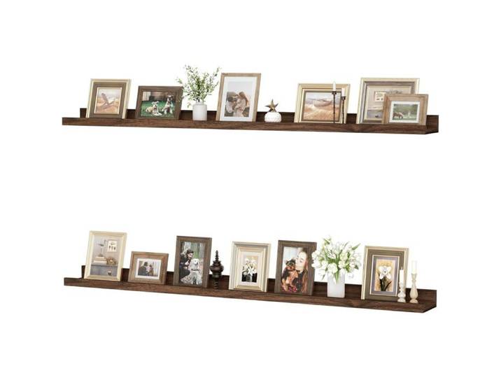 Lot de 2 Étagères Flottantes Murales en Noyer 120 cm avec Rebord - Rangement Livres Photos et Décoration pour