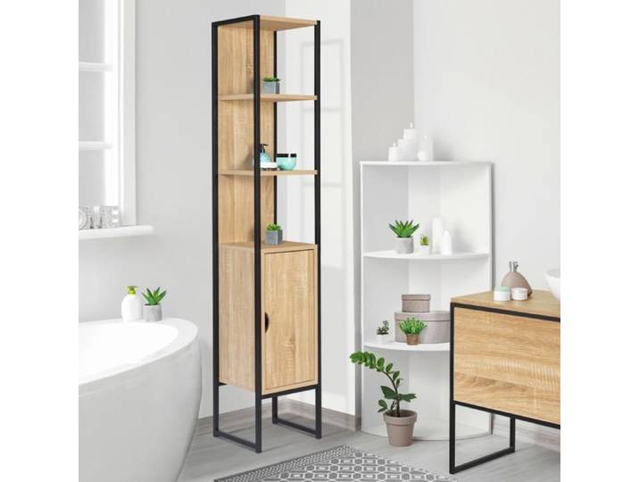 IDMARKET Meuble colonne salle de bain DETROIT 1 porte design industriel