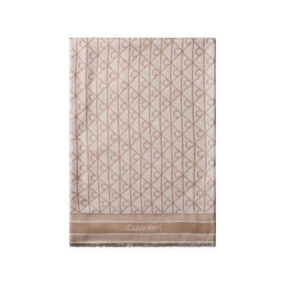 Modetuch CALVIN KLEIN "EMBLEM AOP JACQUARD SQUARE SCARF", Damen, beige (desert taupe), Web, Kunstfaser, Modetücher, Mit Markenlabelmusterung