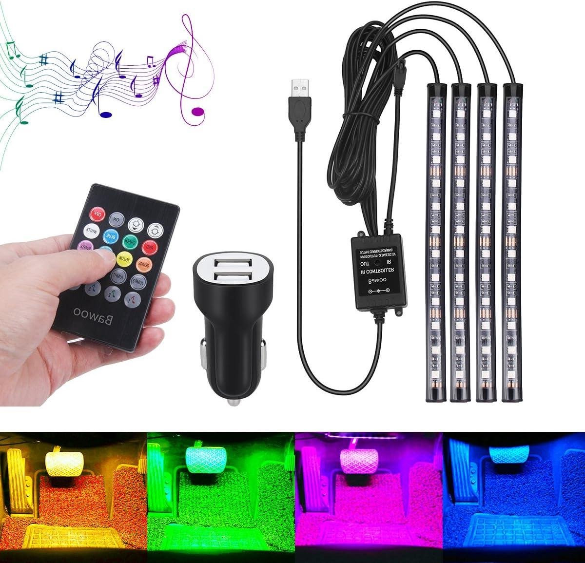 Multicolor LED Auto Interieurverlichting met Afstandsbediening - 4 Strips Sfeerverlichting