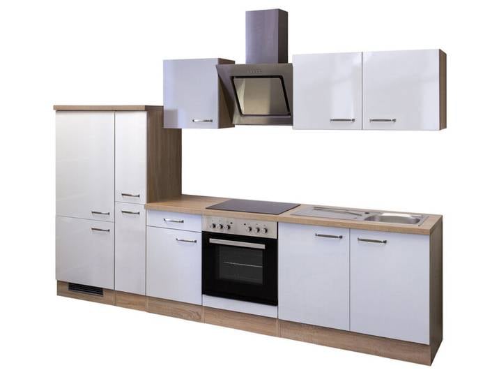 Küchenblock Valero Weiß Hochglanz/Eiche Sonoma Nachbildung 300 cm