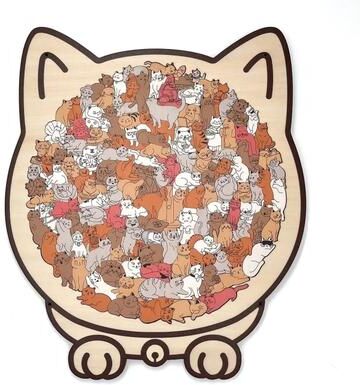Inspire Select Cat Shaped Wooden Jigsaw Puzzle 135PCS Unique Irregular Pieces Creative Gift & Home Decor b