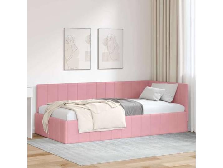 YUTAASU Eckbettgestell mit Kopfteil Rosa 90x190 cm Samt L-Form Design, Sperrholz Konstruktion, Flexibel Montierbar, Moderner Stil