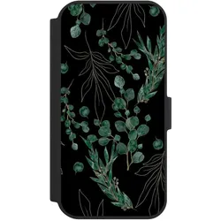 Nivocase Klapphülle für Apple iPhone 15 Handyhülle aus Kunst Leder NIVOflip schwarz Blätter Natur (Apple iPhone 15), Smartphone Hülle, Schwarz