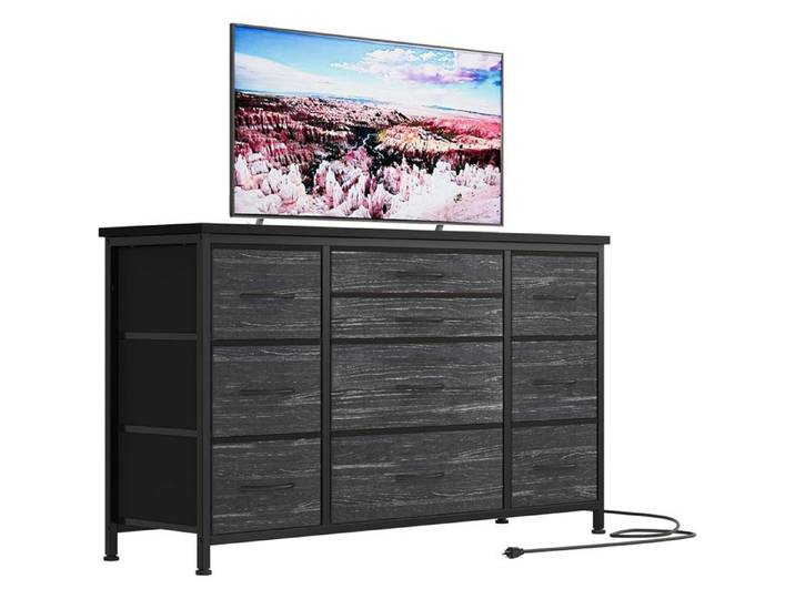 Commode Tissu pour Chambre Commode 10 tiroirs en tissu Meuble De Rangement NOIR Style Moderne-120X40X70CM