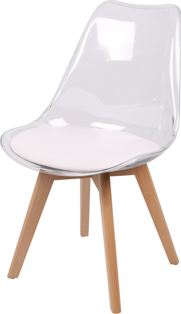 Urban Living Scandinavische stoel met doorzichtig ontwerp, wit kussen en houten poten - Set van 4