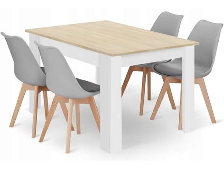 NMK HOME Essgruppe Rechteckig Tisch Holz Stabil Graue Stühlen 120x80 cm Polypropylen, Esszimmer, Belastbar, Küche, Gemütlich, Benutzerfreundlich, Wohnzimmer, Zeitlos
