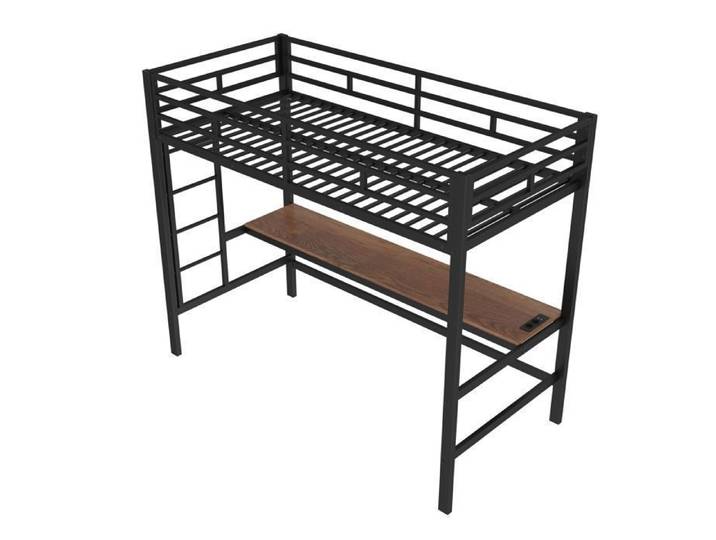 Lit mezzanine 1 place Lit mezzanine enfant 90 x 200 lit enfant avec USB et prise électrique lit simple en fer En-747 Noir