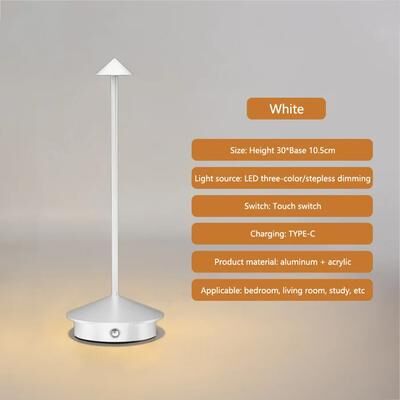 Smart Shopping Spot Pina Style Rechargeable Table Lamp Touch Control Cordless LED Dining And Desk Lamp white