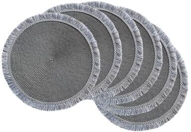 DII Nautical Blue Round Fringed Placemat Set/6