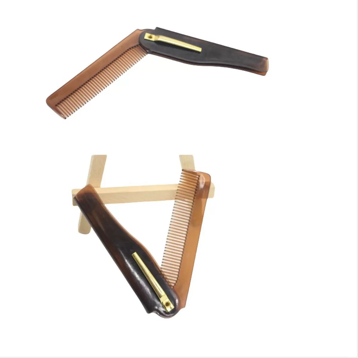 INF Peigne Corne Pliant de Voyage pour Homme - Compact et Pratique Or