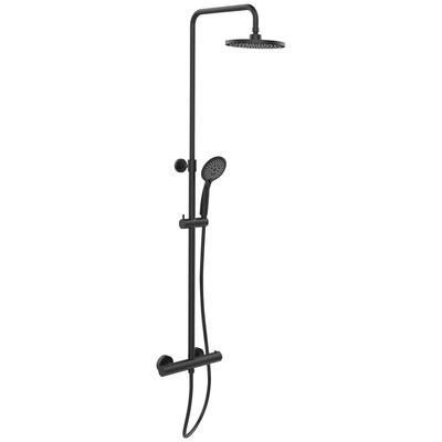 Duschsystem WENKO "Young Eco", schwarz, Edelstahl, Kunststoff, Metall, Brausegarnituren, mit Thermostat-Armatur, inkl. 2 Watersaving Regulatoren