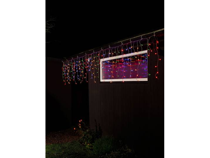 KONSTSMIDE LED-Lichtervorhang Weihnachtsdeko aussen , transparent, Dioden 200 Stk. Flammen 200 Stk., Gesamtlänge 15,07m, Lichterketten, LED Eisregen Lichtervorhang, mit bunten Globes, 200 bunte Dioden, LED-Lichtervorhang