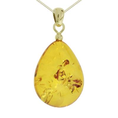 Kette mit Anhänger OSTSEE-SCHMUCK "Ostsee-Schmuck Kette mit Anhänger Tropfen flach, ca. 22 mm lang" Gr. 42, gold, Halsketten, Damen, 42cm, Gelbgold 333, L: 42