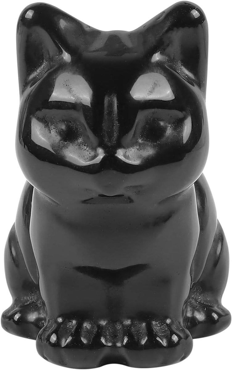 Obsidiaan Kat Beeldje - Zwarte Kristallen Kat Sculptuur voor op Tafel - Hoogte: 4,1 cm