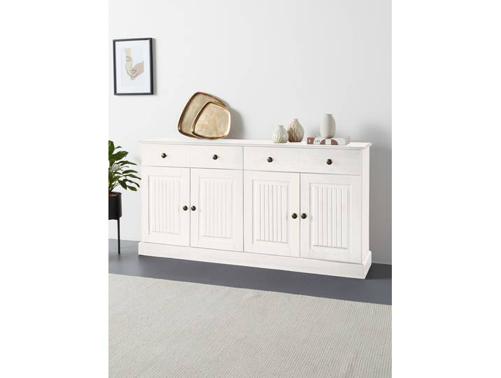 Sideboard GOODPRODUCT Liotta , weiss (weiß), B:158cm H:80cm T:34cm, FSC-zertifiziertes Massivholz, Sideboards, Sideboard