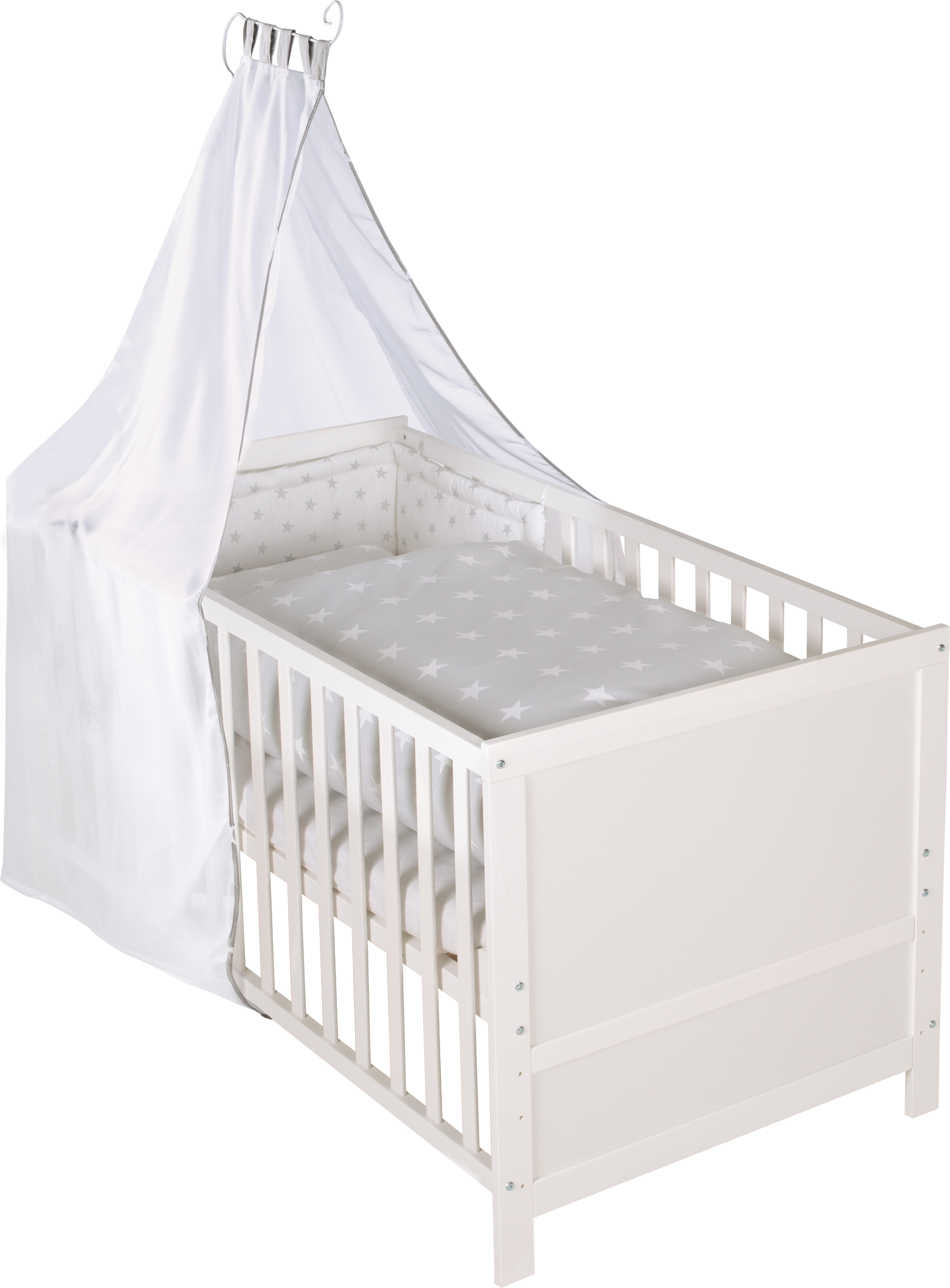 roba Kombi-Kinderbettset 'Sterne Grau', 70x140 cm, weiß, umbaubar zum Juniorbett