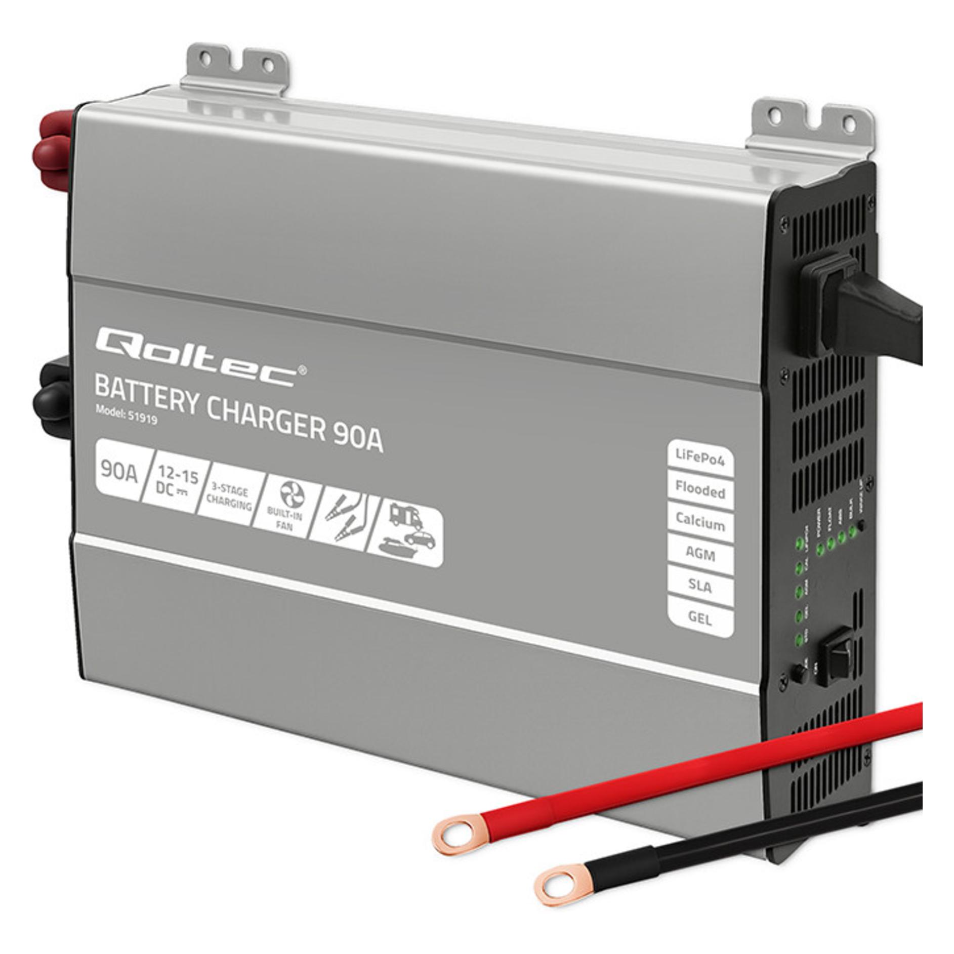 Qoltec Inteligentna profesjonalna ładowarka Monolith do akumulatorów LiFePO4 AGM GEL SLA | 80A | 12V (51918)