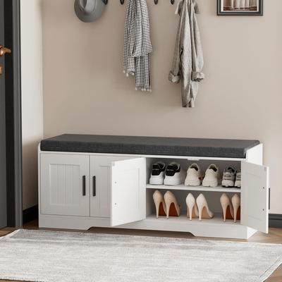 Garvee Padded Shoe Storage Bench with Four Doors Two Tier Organizer Cabinet