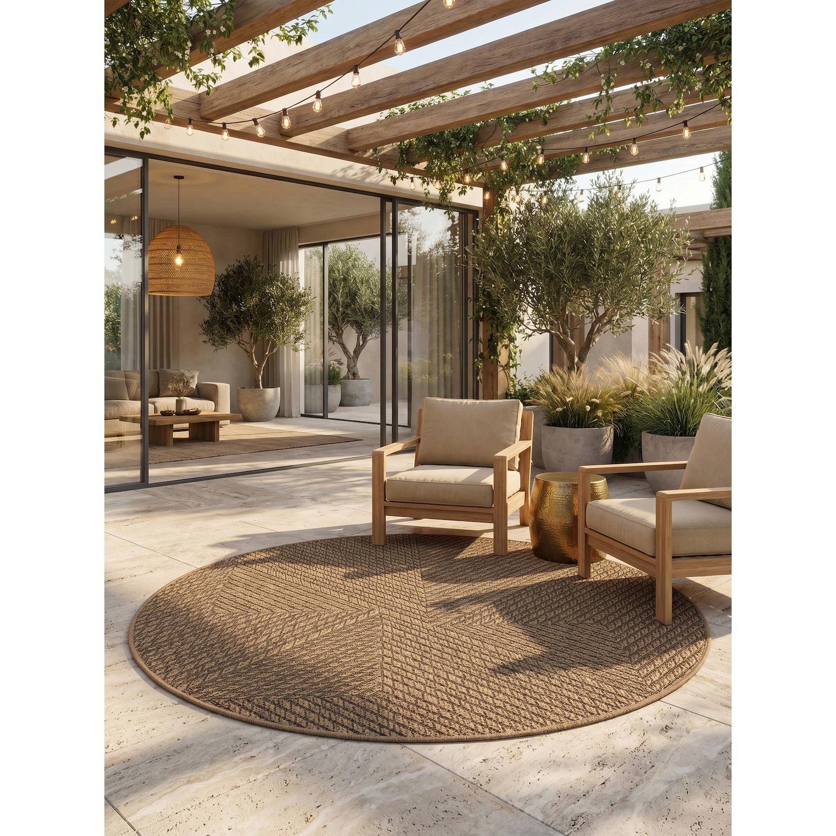 Outdoor-Teppich Fischgrät / Chevron Beige 160x160 cm Wetterfest