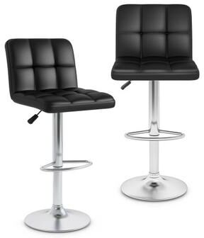 Costway Modern Bat Stools Set of 2 with Back and Heavy-duty Metal Base and Footrest-Black