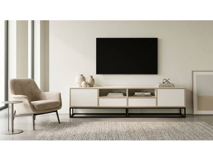 Pickawood Lowboard - Individualisierbar - Eiche/Weiß/Grau Premium Dekore Weiß Multiplex Kante
