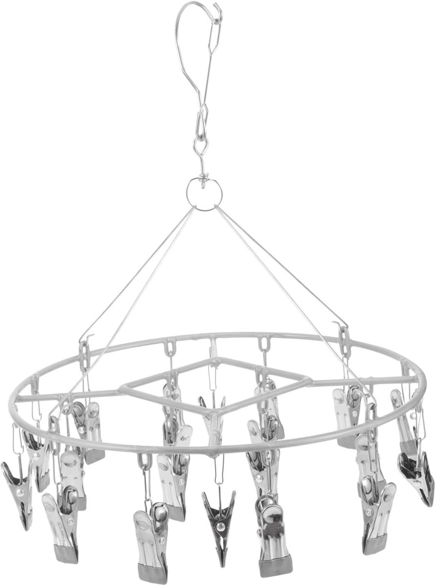 Grijs kledingdroogrek met sokkenhanger clips van roestvrij staal, 38 x 32 cm