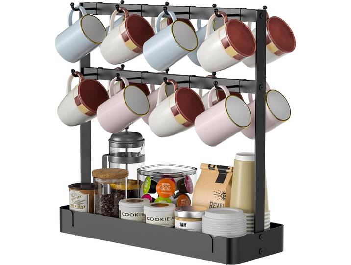 Support à tasses à café de table, support de rangement pour tasses à café, support à tasses à café à 2 niveaux, support de rangement de cuisine