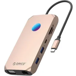 Orico Stacja/replikator XCR 12w1 RGB USB-C różowe złoto (ORICO-XCR-X2-RG-BP) (USB-C, 12 Ports), Dockingstation + USB Hub, Gold, Rosa