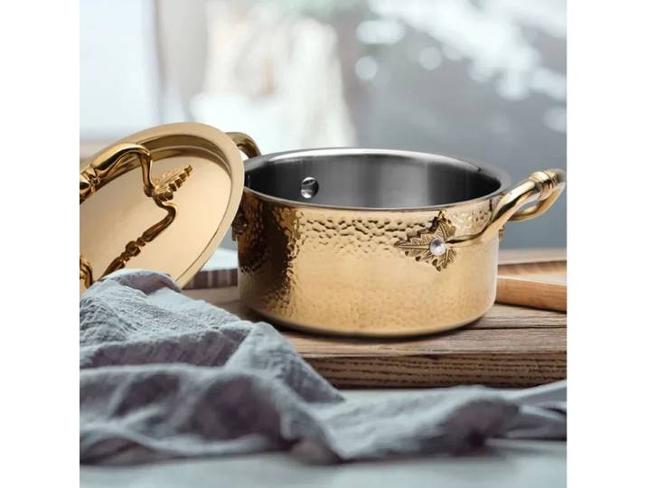 Marmite à soupe en acier inoxydable 304 à 3 couches en or Rose, petite marmite Compatible par Induction pour usage commercial et domestique au gaz