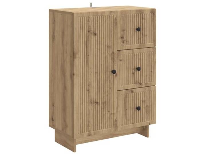 TEKGHUT Sideboard Artisan-Eiche 66 x 34,5 x 90 cm Holzwerkstoff Metallknopf-Drehgriffe, 90°-Pendeltüren, Regal-Bauweise, Wandbefestigung, feuchtes Tuch