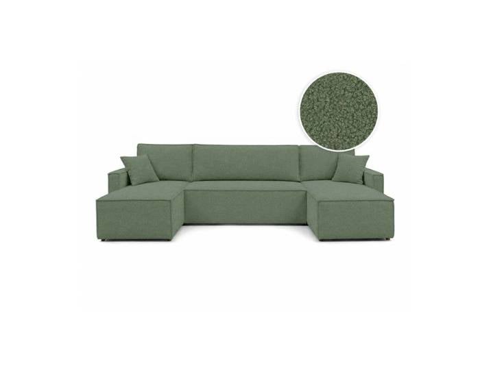 Canapé dangle panoramique 6p FARAH convertible avec rangement en tissu bouclette généreuse vert