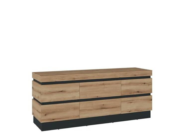 möbelando Lowboard >Corte< in Coast Evoke Eiche Dekor/Kosmos Grau - 160,8x68x45cm (BxHxT)