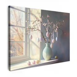 LEINWANDBILD Stillleben - Vase - Osterzweig Wandbilder 80x60 cm