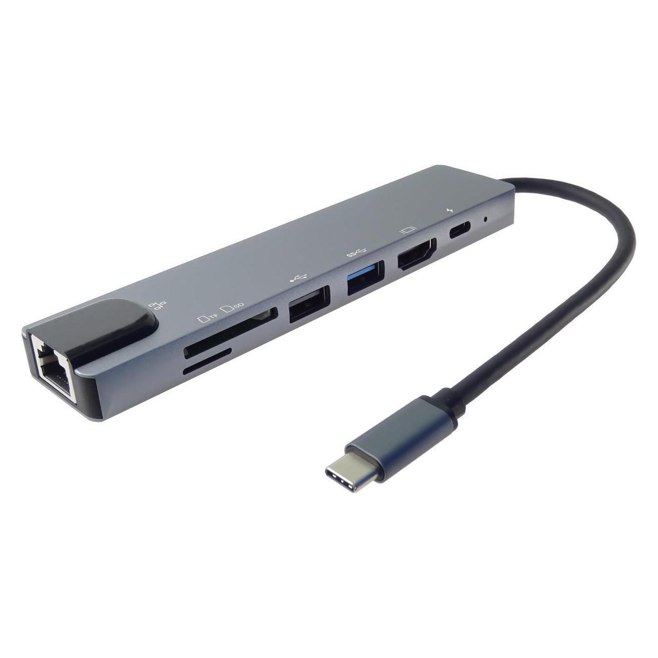 PremiumCord USB-C na HDMI + USB3.0 + USB2.0 + PD + SD/TF + RJ45 adaptér (USB-C, 7 Ports) (KU31DOCK16)