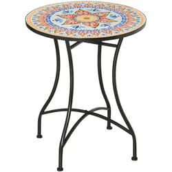 Outsunny Gartentisch Mosaiktisch rund Bistrotisch aus Keramik Metall Rot+Blau+Weiß Ø60 cm