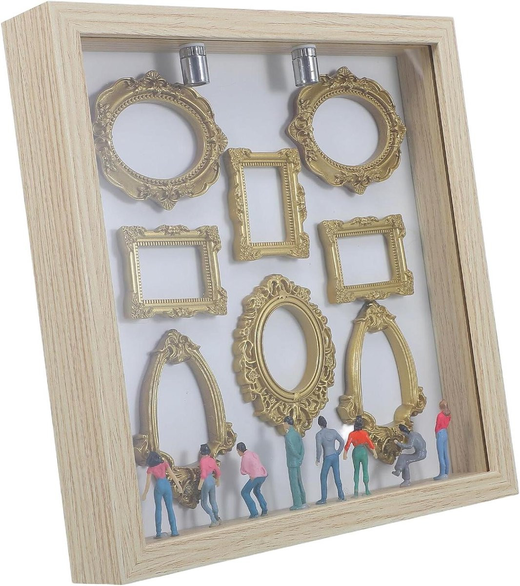 Miniatuur Fotolijst Schaduwdoos met Led-verlichting Khaki 21,6 x 21,6 cm