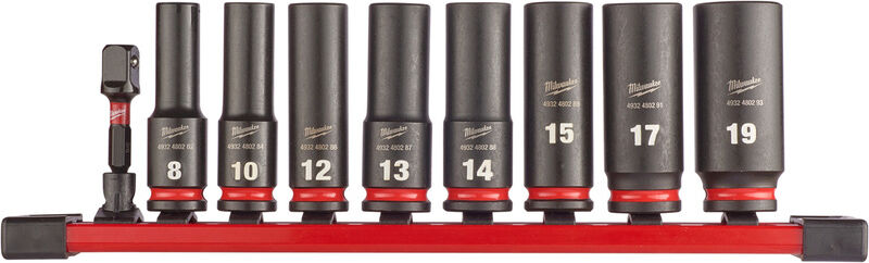 Milwaukee doppenset Shockwave 3/8 lang 8-19 op rail