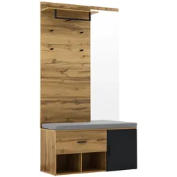GARDEROBENSET Holzoptik Eiche mit Spiegel & Schuhbank