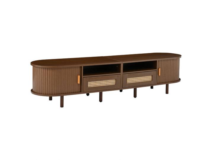 ComfortXL Lowboard De-40377 2 Rattan-Schubladen mit Schiebetüren Nussbaum, Walnussfarben, 170x40x40 cm, Wohnzimmer, TV Möbel, Lowboards, Lowboards stehend