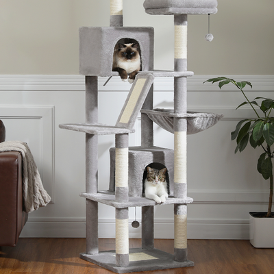 Happy Pet Pantry Multi Level Plush Cat Tree, Extra Large Cat Tower With Scratching Boards, Perches & Caves grey 1
