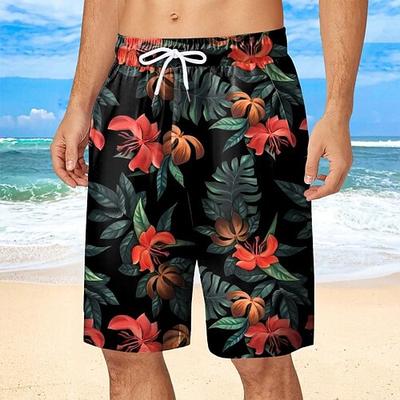 Herren Badeshorts Badehose Tropisch Kordelzug Mit Taschen Schnelltrocknend Mit Taschen Boardshorts Badeanzug Surfen Strand Wassersport Sommer