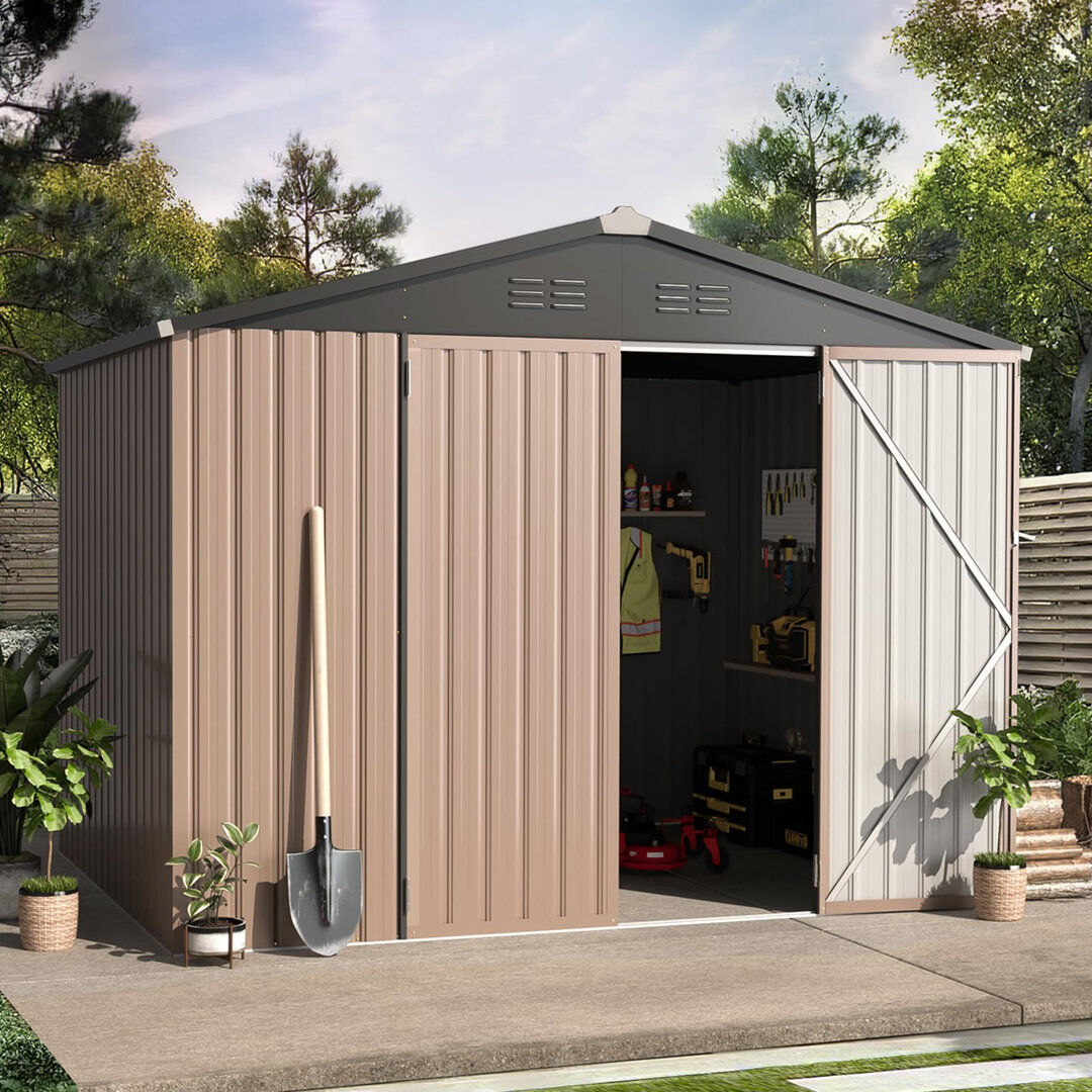 Blue Elephant 8 Ft. W x 6 Ft. D Metal Storage Shed Brown 245.4cm W X 181.4cm D X 196.1cm H