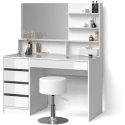 SCHMINKTISCH Imola, Weiß, 120 cm mit Spiegelregal und Hocker