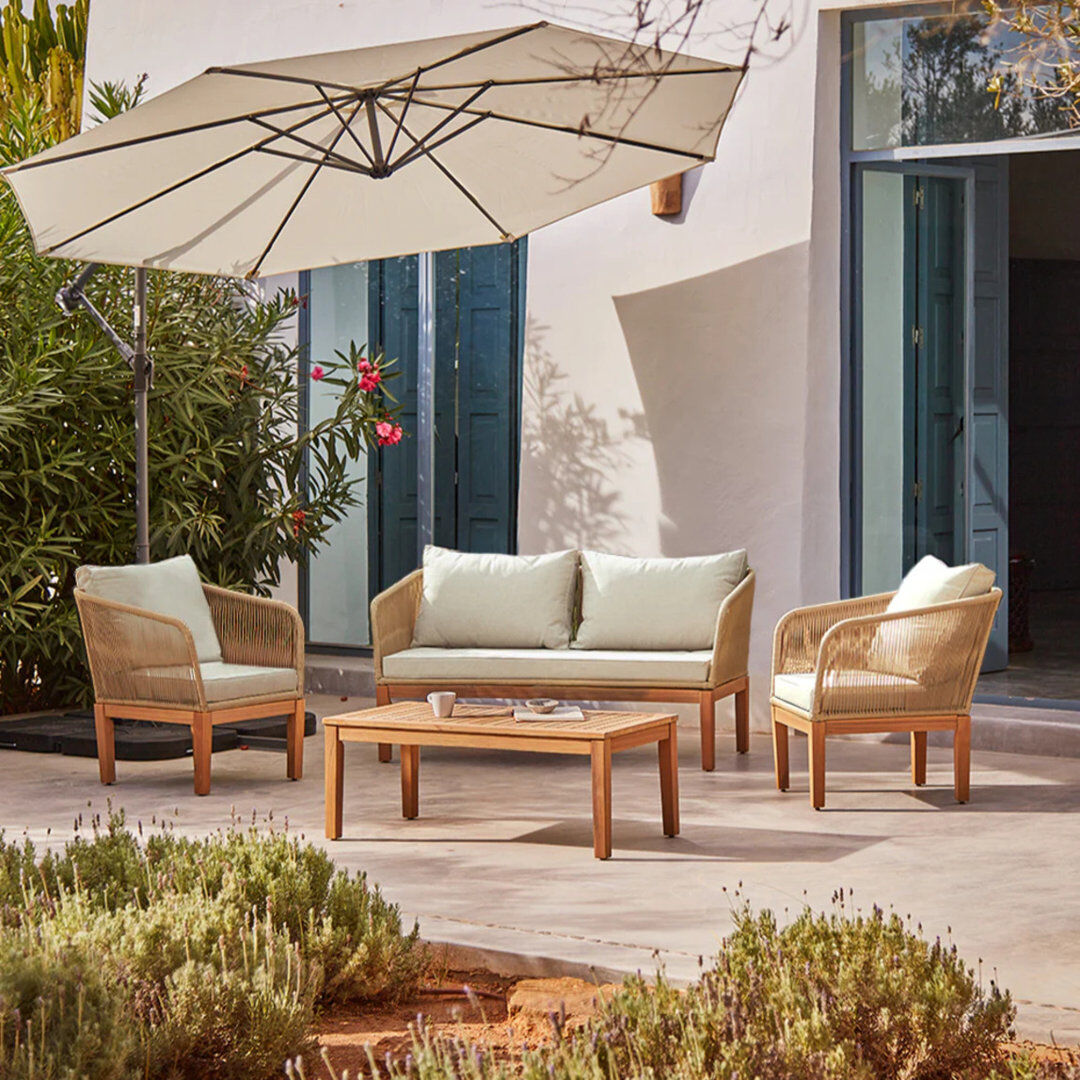 Latitude Run Alzamora Rope Conversation Set - Natural Natural with Cream Umbrella 4