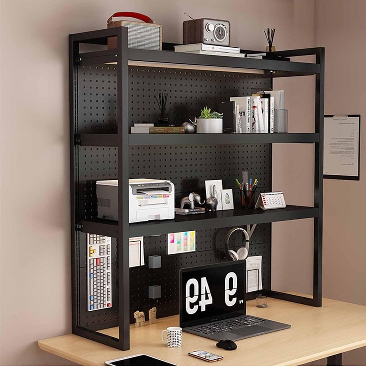 Verstelbare Desktop Boekenplank voor Bureau Opslag - Zwart - Breedte: 70 cm