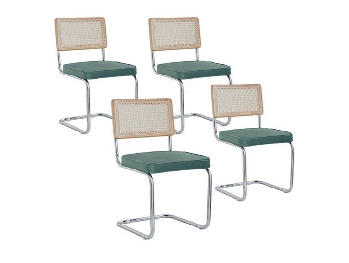 Lot de 4 chaises - DOWISDOLY - Chaises de salle à manger - Rotin et métal - Velours vert