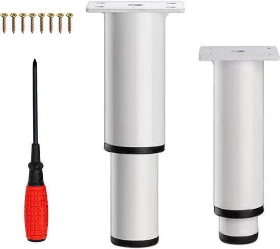 Allecto Plus Verstelbare Meubelpoten van RVS met Schroeven, Wit Mat, Set van 2, 18-33 cm