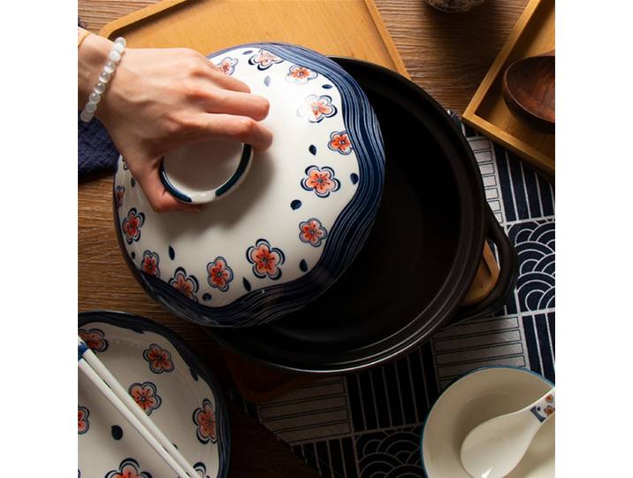 Casserole en terre cuite, marmite en argile, marmite en céramique de fleurs japonaises, marmite à soupe, marmite à gaz, casserole de cuisine, cuiseur vapeur, cuisinière de cuisine